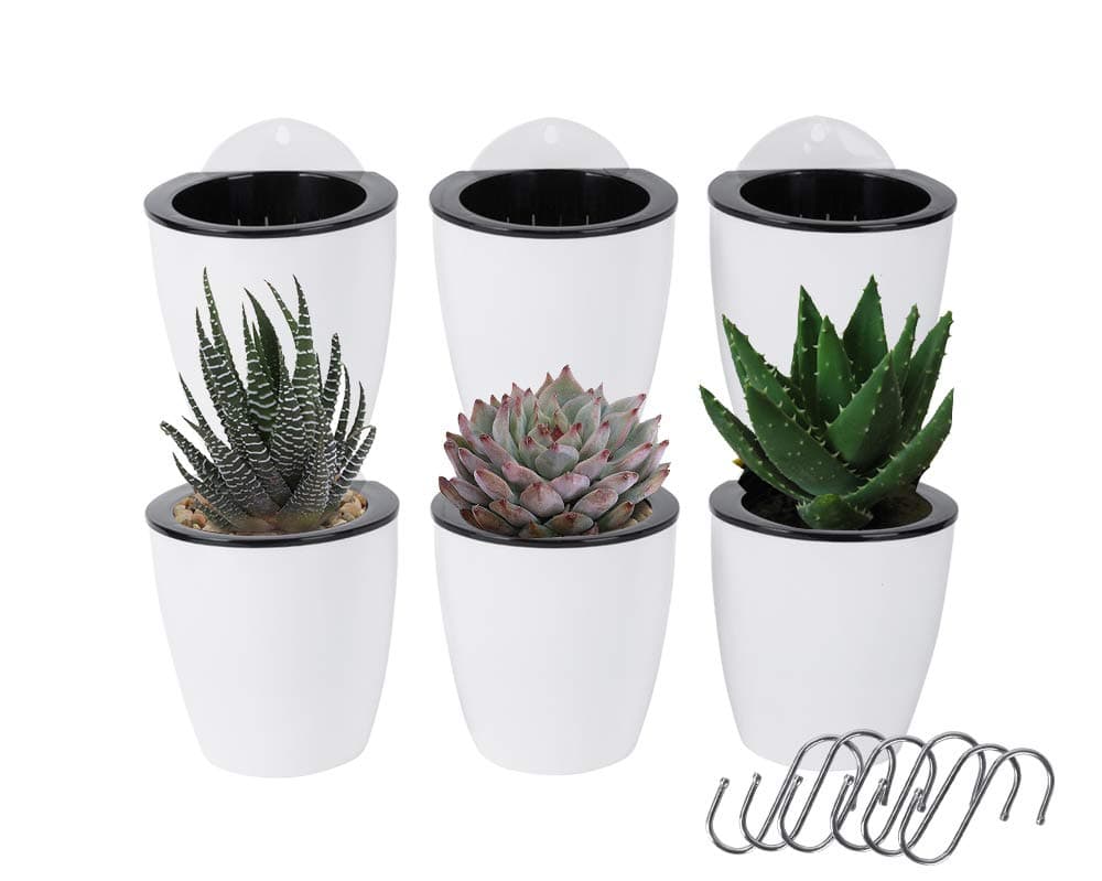 Vencer 6 Pack Self Watering Hanging Planter Flower Pot - Suitable for All Plants,Herbs,African Violets,Succulents,Flowers Or Start Plants,White,VF-060