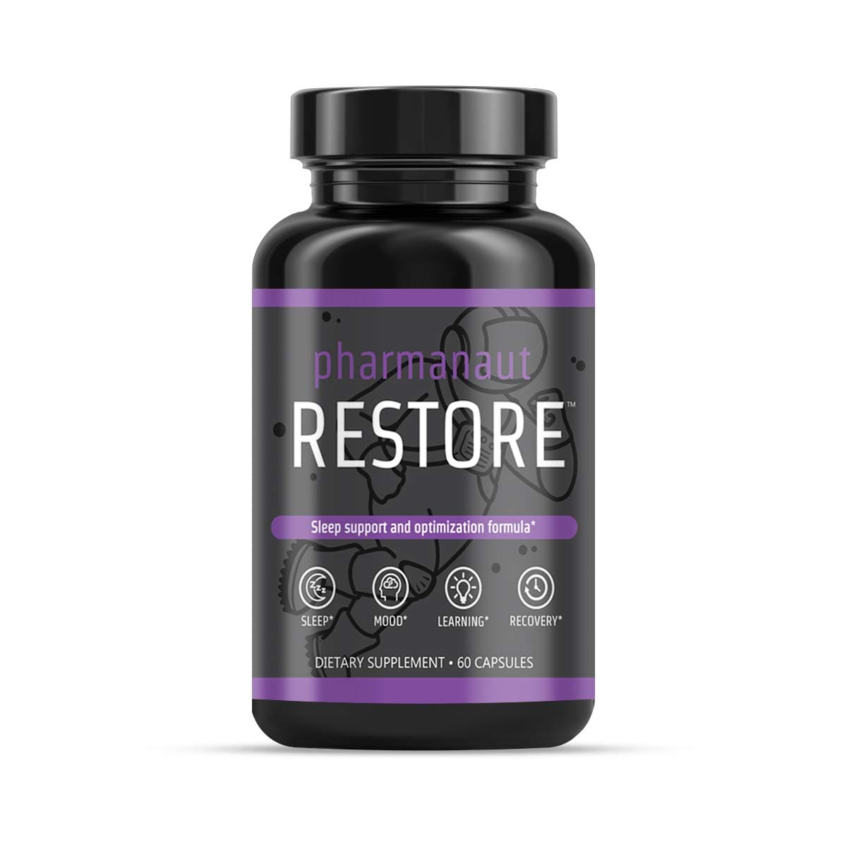 Pharmanaut Restore Sleep Optimization for Esports | Magnesium, Sour Cherry Powder, Tryptophan, Glycine, Theanine | 60 Veggie Capsules