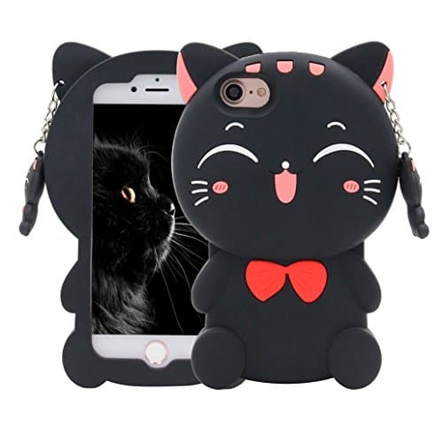 Fortune Cat iPhone 5 5S 5C SE Case,Awin 3D Lucky Fortune Cat with Cute Bow Tie Soft Silicone Rubber Case for iPhone 5 5S 5C SE (Black Fortune Cat)