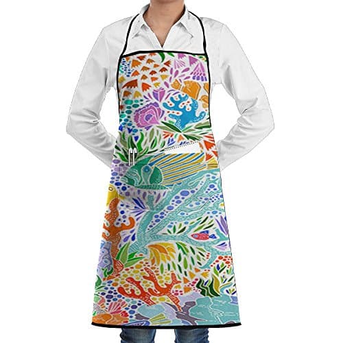 Tailing Colored Fish Life Adjustable Bib Apron Waterdrop Apron With Front Pockets