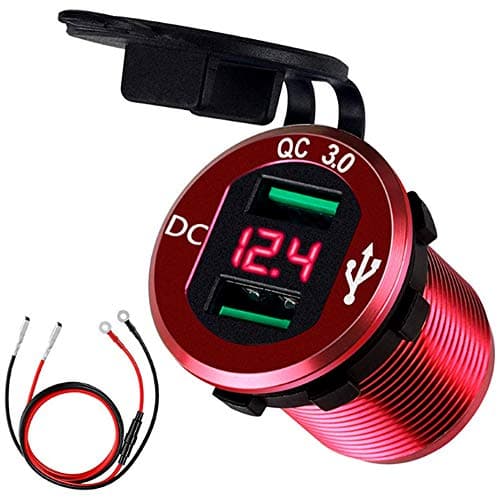 WFFF QC3.0 Dual USB Car Charger LED Digital Display Voltmeter Waterproof Car Motorcycle Cigarette Lighter Socket Charger