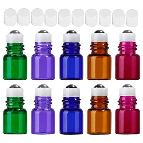 10PCS Pretty Essential Oils Bottles with Roller Balls, Glass Refillable Bottles Container for Fragrance,Essential Oil,Aromatherapy,Perfumes size 2ml (Multi color Set 4)