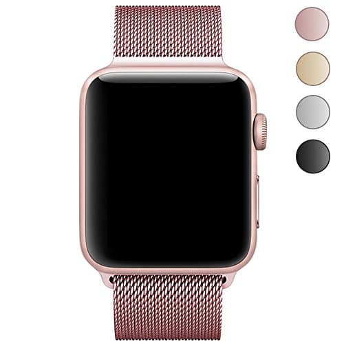 Apple Watch Band 38mm, AGUARA Mesh Loop Stainless Steel Strap with Magnetic Closure iWatch Band for Apple Watch Series 3&amp;2&amp;1, Sport and Edition (38mm Magnetic Closure, Milanese Loop - Rose Gold)