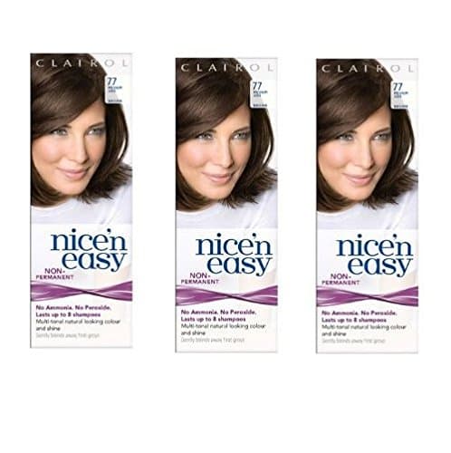 Clairol Nice n Easy Hair Color #77 Medium Ash Brown, UK Loving Care (Pack of 3) + FREE Curad Dazzle Bandages 25 Ct