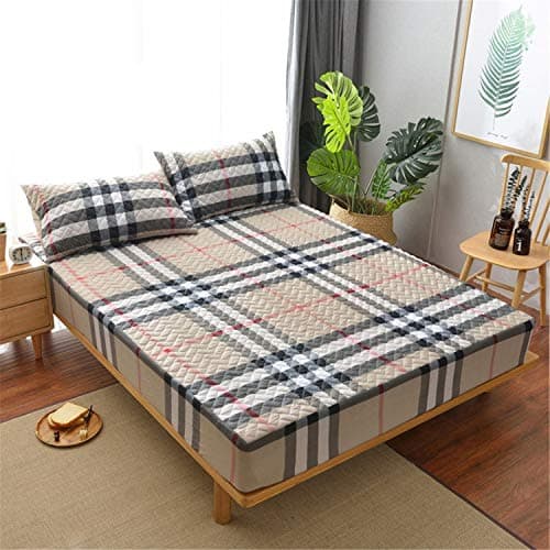 Moange Fitted Sheet Double Quilted Thicken Non-Slip All Inclusive Bed Cover Mattress Deep 30Cm Protective Case Multicolor Optional LS-JM-Zhi jin lv 120x200x30cm 1Piece