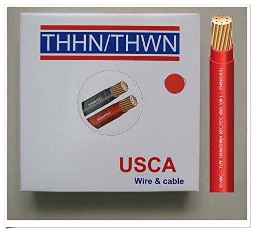 USCA Stranded THHN/THWN 10 AWG Building Wire, 100 FT, Red,600 Volt, 90C