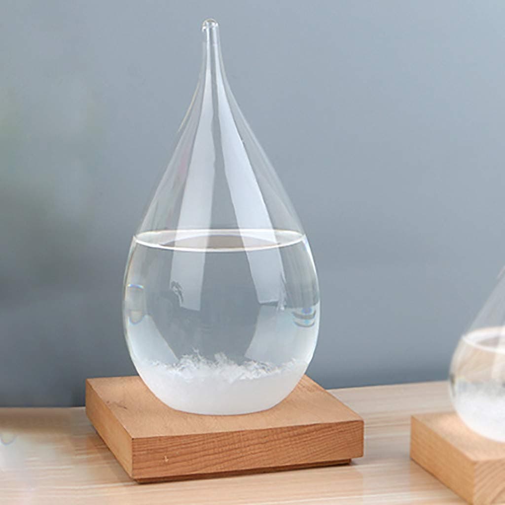 Weather Predict Forecast Bottle Panzisun Water Drop Shape Storm Glass Decorative with Wooden Base Desktop Predictor for Home Office Gifts