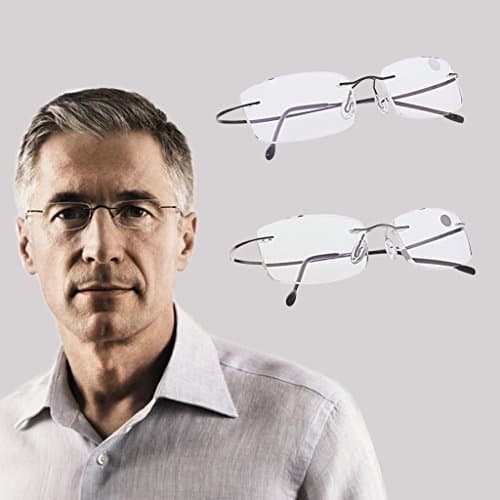 BushYou Ultralight Titanium Rimless Rectangular Glasses Spectacles Reading Eyeglass Frame Eyewear for Men Women 1.0 1.5 2.0 2.5 3.0 3.5 (+3.0, Black)