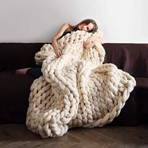 Aixingyun Giant Knit Blanket Hand-Made Chunky Bed Sofa Throw Bulky Pet Mat Super Large (Beige, 24"x24")