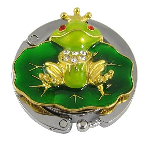 AUDEW Rhinestone Inlaid Frog Decor Folding Table Hanger Hook Holder for Purse Bag Handbag,Green