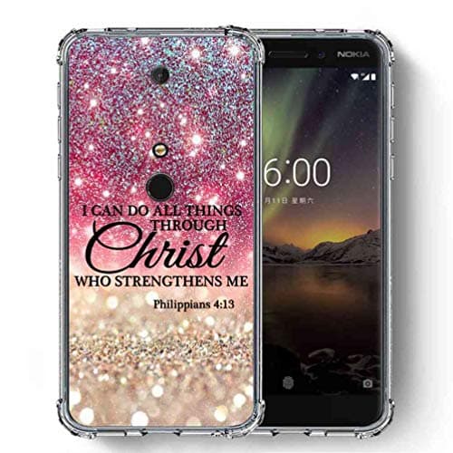 for Nokia 6.1 Case, Nokia 6 2018 Case, SuperbBeast Ultra Slim Thin Protective Case w/Reinforced Corners Vector Floral Flowers Polka Dots [Glitter Pattern]