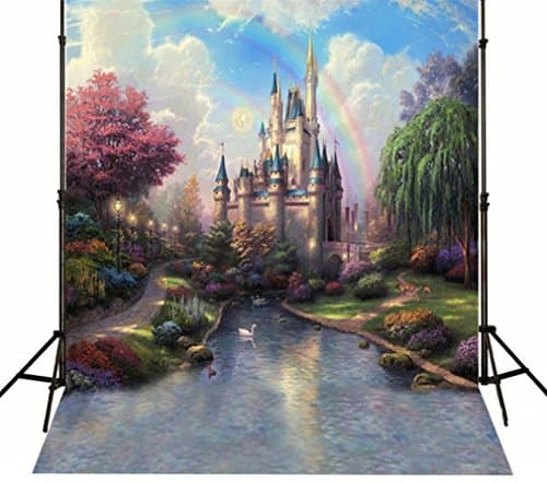 Generic Wedding Background Fantasy Castle Backdrop Rainbow River Colorful Trees Floral Backdrops for Photography 6758-J