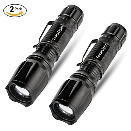 LED Tactical Flashlight ToomLight 1600 High Lumen Super Bright Flashlight 2 Pack, Zoomable XML-T6 Outdoor Waterproof Emergency Flashlights Adjustable Focus and 5 Light Modes (Batteries Not Included)