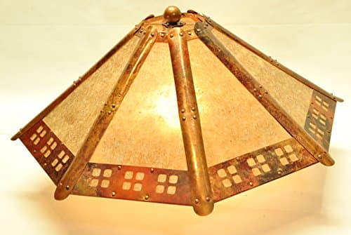 Copper and Clear Silver Mica 8 Panel Lamp Shade with"Window Pane" Detail Craftsman Mission Bungalow Arts Crafts Revival