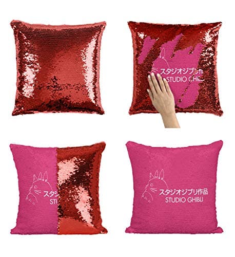 Studio Ghibli Letters Sequin Pillow, Mermaid Pillow, Reversible Pillow, Pillowcase Funny Pillow, Xmas, Birthday, Gift, Present (Pillow Cover)