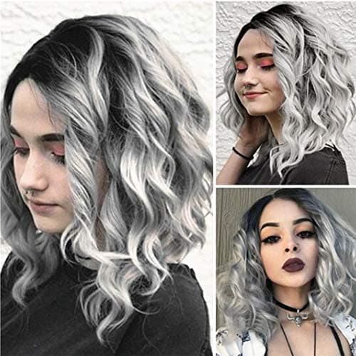 Wig - Silver Black Grey Best WuWangHai Synthetic Rooted Realistic Looking Natural Wavy Lace Front Wigs uk Long Heat Safe for Women