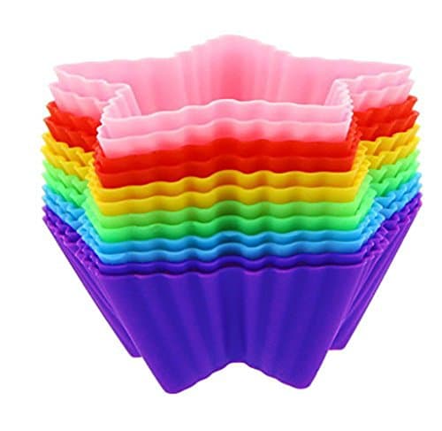 TiflChef Silicone Baking Cups / Cupcake Liners - 12 Reusable Star Shaped Cupcake Liners