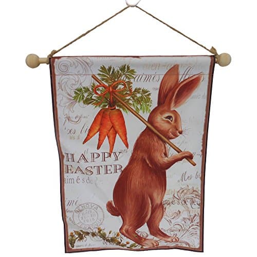 Brown Bunny &amp; Carrots HAPPY EASTER Banner Flag/Wall Decor French Accents ~ 11.4" x 16"