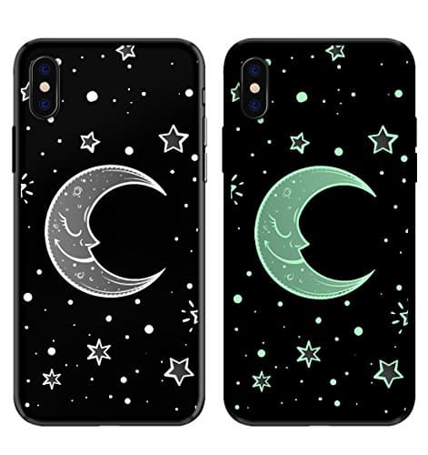 Mimigiant iphone X Case Cover-Fluorescent Cases for Iphone X(2017)-Frosted Soft Iphone Shell-Black Fluorescent Moon