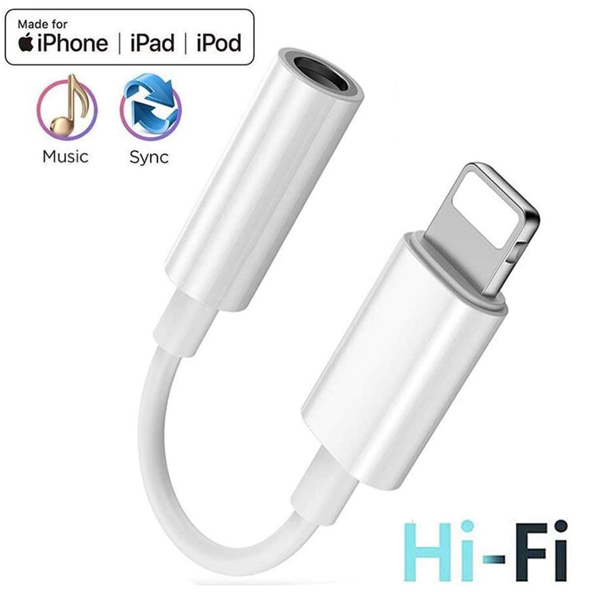 For iPhone to 3.5mm Headphone Jack Adapter, Headphone Adapter Compatible with iPhone X/Xs/Xs Max/XR/7/7Plus /8/8Plus, For iPhone Dongle 3.5mm AUX Audio Jack Earphone Extender Jack Stereo Cable (White)