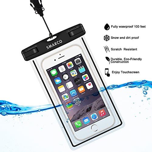 SMARCO Universal Night Fluorescence Waterproof Bag for Iphone 6/6 plus,Samsung Galaxy S6, S5,S4,S3,HTC,Sony,Nokia,keeps your Cell Phone from Water,Sand,Dust and Dirt-IPX8 Certified to 100Feet(Black)