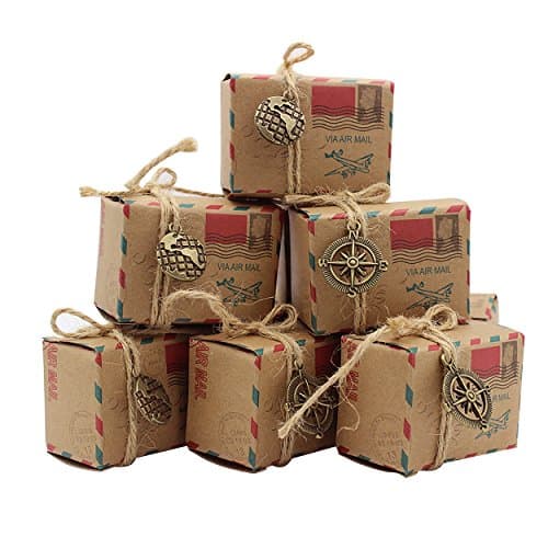 Ys2015 Small Vintage Inspired Airmail Wedding Candy Boxes Party Gift Favors Set of 100 Pieces - 50 Pieces With Compass 50 pieces With Globe