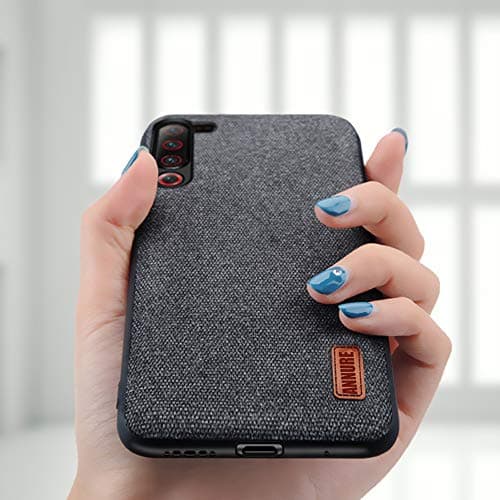 Annure Shockproof Soft TPU Bumper Fabric Back Cover Case for Samsung Galaxy Note 10 Plus / 10+ (Black)