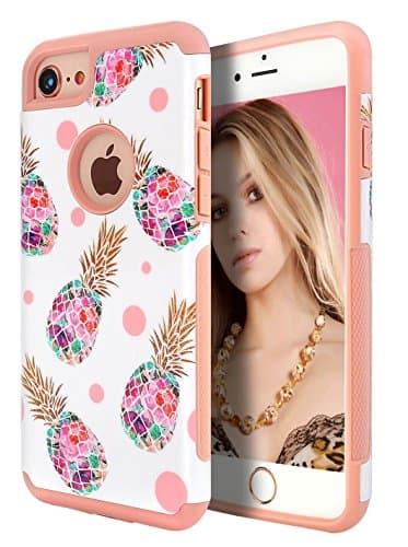 WORLDMOM for iPhone SE2 Case, for iPhone 7 Case, Cute Pineapple Design Double Layer Hybrid Bumper Sturdy Back Soft Silicone Protective Phone Case Cover for iPhone SE2, Rose Gold