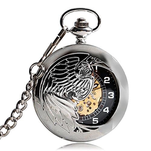 Phoenix Half Hunter Automatic Mechanical Pocket Watches with Chain for Women Mens Gift