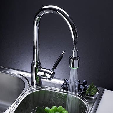 Single Handle Solid Brass Pull-Out Kitchen Faucet with Color Changing LED Light
