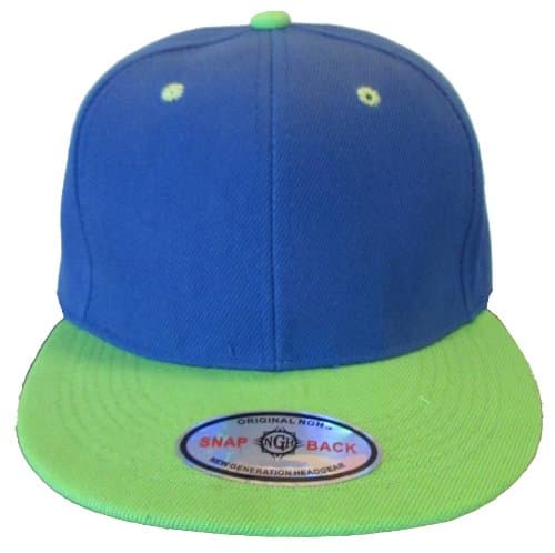 New Premium Plain Snapback Baseball Caps Two Tone Royal Blue/Green Bill