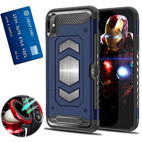So Slick Accessories iPhone XR Case with Card Holder and Magnetic car Back Full Body Armor Apple iPhone 6.1 Inches Wallet case (iPhone XR Blue)