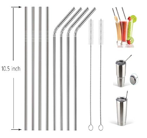 Efaithtek Stainless Steel long 10.5“ Drinking Straws for 30 oz Yeti & RTIC Tumblers Rambler and more, Set of 8 with 2 Cleaning Brushes