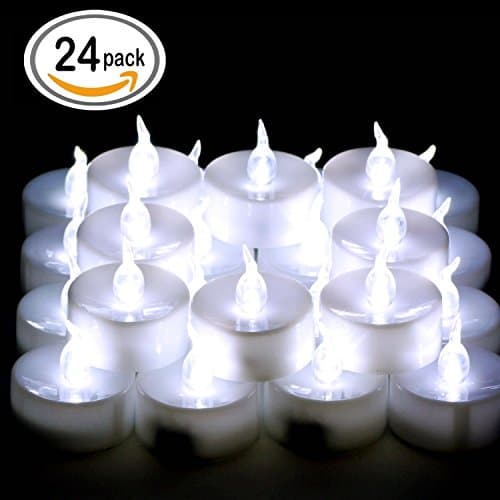 LED Tea Light, 24 Pack Flameless Flickering Battery Operated Tea Candle, Small Outdoor Cool White Flickering Bulb For Party, Wedding, Holiday, Halloween Decor By Lemon Hour
