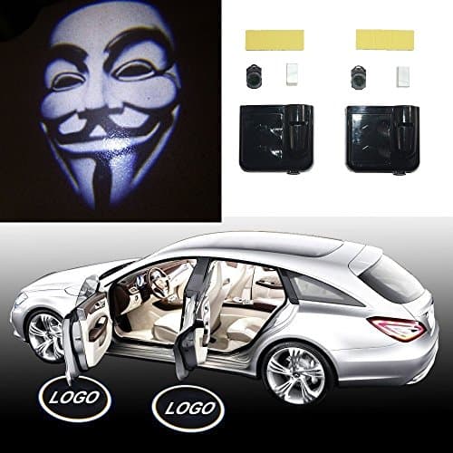 YeaFly - 2x V for Vendetta Wireless Drill Free Easy Install Car Door LED Projector Courtesy Welcome Logo Ghost Shadow Light Magnet Sensor (Annoymous Mask)
