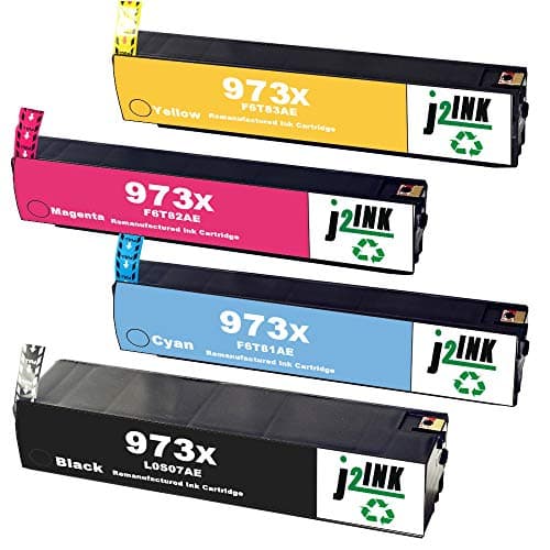 J2INK 4 Pack High Yield Ink Cartridge Replacement for HP 973 HP 973X PageWide Ink Cartridge Black Cyan Magenta Yellow L0S07AE F6T81AE F6T82AE F6T83AE