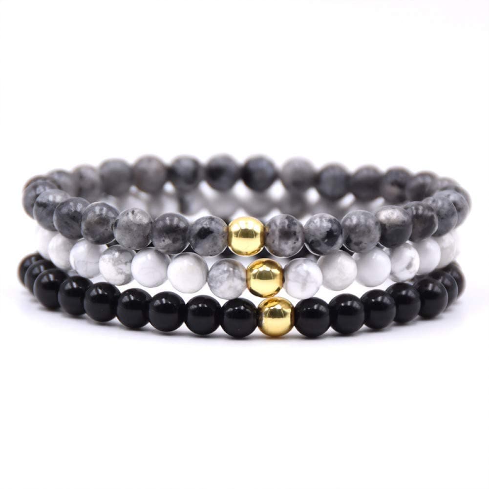 YANJELI 3 Pcs/Set Trendy 6Mm Small Natural Stone Beads Bracelet Simple Tiger Eyes Obsidian Bracelets for Women Homme Jewelry Gift