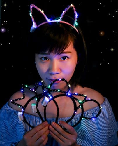COSOON LED Light Up Cat Ear Headband, 6 Pack Glowing Bunny Ear Hair Hoops Headwear Cute Flash Crown Mouse Ear Hairband…