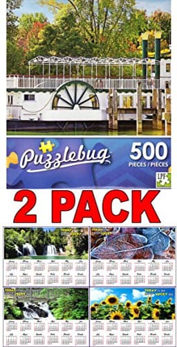 Old Fashioned Paddle Steam Boat - 500 Piece Jigsaw Puzzle Puzzlebug + Bonus 2017 Magnetic Calendar - (Bundle - 2 Items)