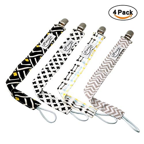 Premium 4 Pack Pacifier Clips for Girls &amp; Boys, Unisex Baby Pacifier Holder Teething Ring Holder with Personalized Stylish Designs