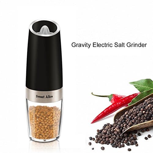 Gravity Electric Salt Grinder, Automatic Pepper Grinder with Adjustable Grind Stainless Steel Automatic Battery Powered Grinding Coarseness Mills for Kitchen Utensils, Seasoning Bottle, Salt Shaker