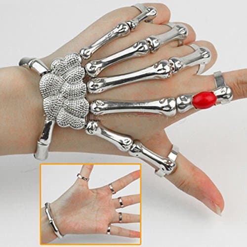 Silver Talon Skeleton Skull Hand Finger Bone Slave Bracelet Ring Gothic Punk