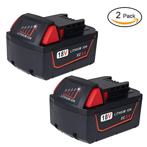 Bingogous 2 Pack M18 18V 5.0Ah Lithium-ion Replacement Battery for Milwaukee M18 XC Red Lithium M18B 48-11-1820 48-11-1850 48-11-1828 48-11-1815 Cordless Power Tools