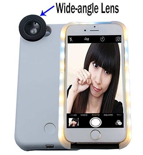 Combo Pack of iPhone 6 6s Selfie LED Light Case plus Wide Angle Lens, IPhone 6/6S led light Case Best for Selfie and Facetime, Dimmable Fill Illuminated Cell Phone Case By YEYIZU(Case and Lens,White)