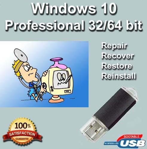 Windows 10 Professional 32/64 Bit Repair, Reinstall | Boot | Recovery | Restore USB Flash Drive