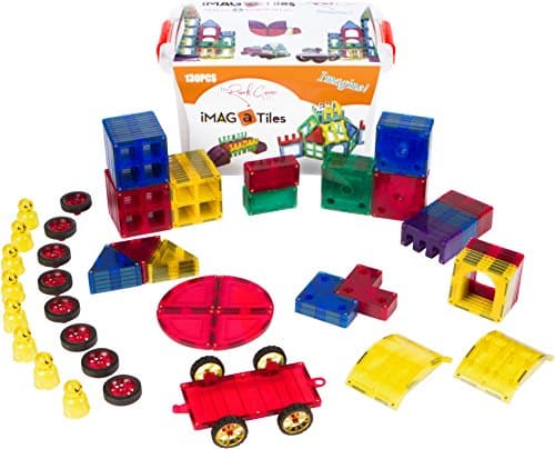 iMAG-a-TILES | Magnetic Blocks | 130 Piece Set | Educational Building Blocks | Rainbow Colors