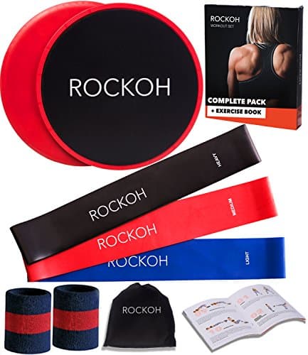 80 Day Obsession Equipment For Home &amp; Gym - Exercise Core Sliders and Resistance Bands including 2 WRIST SWEATBANDS &amp; INSTRUCTION BOOK for Full Body Workout with Disc Sliders and Resistance Loops