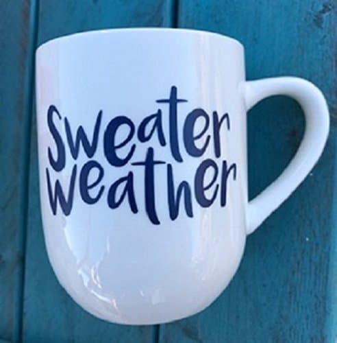 Sweater Weather blue and white coffee cup