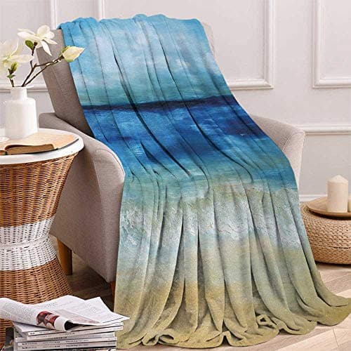 Miki Da Throw Blankets for Bed Couch Decorative Soft Chair Cover, 70"x93", Navy Blue Pale Brown, Art Tropical Sandy Beach Pure Waves Tranquil Ocean Under Clouds Summer Scenery