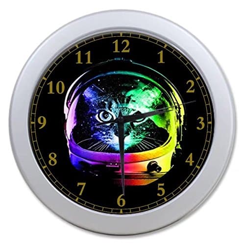 Rainbow Astronaut Cat Custom Wall Clock Quartz 9.65" Home Office Gray Clock Decor Gifts